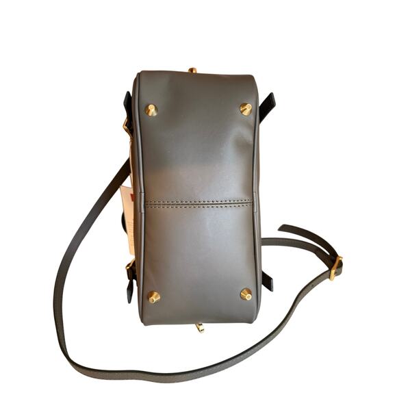 Isadora Italian Made Leather Belted Convertible Satchel Bag Olive - Picture 6 of 7